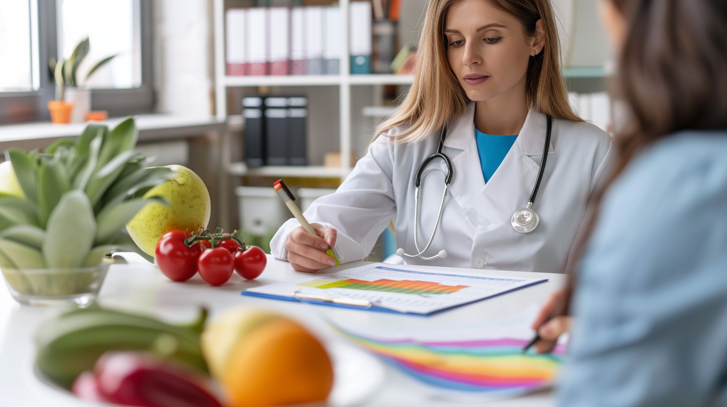 Дієтолог консультує клієнта про здорове харчування